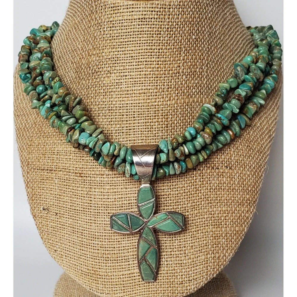 Desert Rose Trading Jay King 925 Sterling Turquoise Cross Christian Necklace